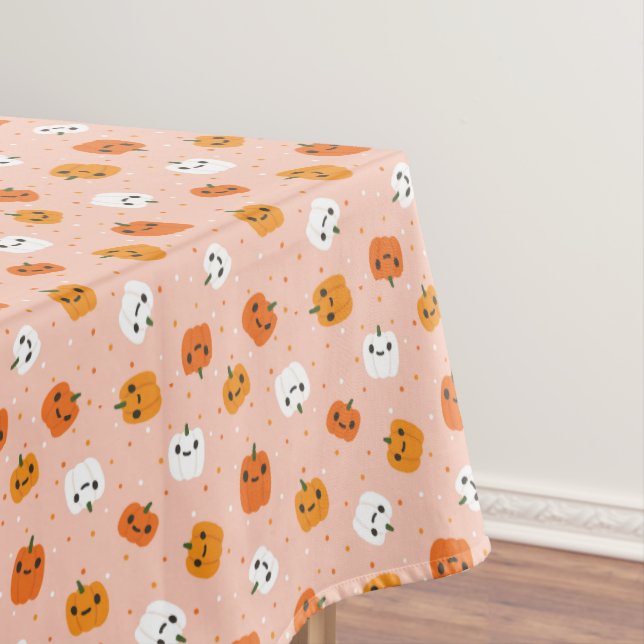 Cute Kawaii Pumpkin Faces Pattern Tablecloth (In Situ)