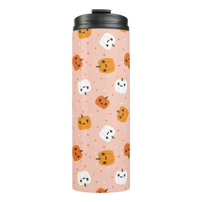 Cute Kawaii Pumpkin Faces Pattern Thermal Tumbler (Front)