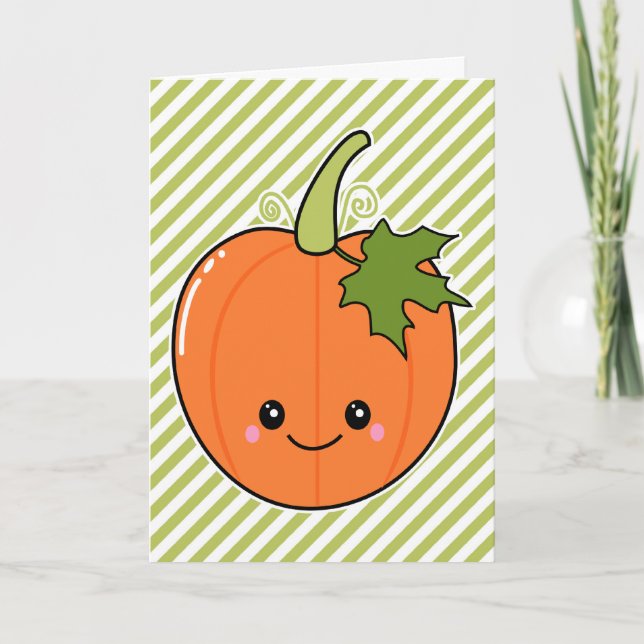 Cute Kawaii Pumpkin Holiday Card (Front)
