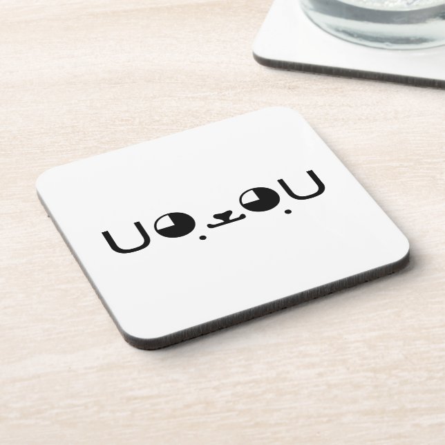 Cute Kawaii Puppy Dog Japanese Kaomoji Emoticon Coaster (Left Side)