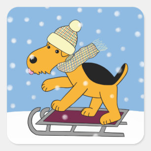 Cute Kawaii Puppy Dog on Sled Sticker