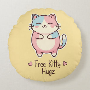 Cute Kawaii Puppy Free Pup Hugz Pastel Round Pillo Pillow