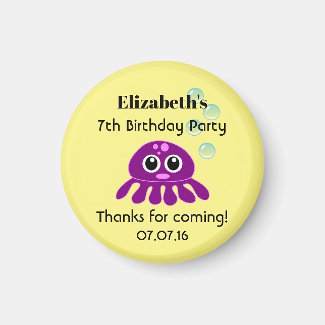 Cute Kawaii Purple Jellyfish Birthday Thank You Magnet (Front)