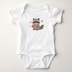 Cute Kawaii Raccoon Holding Heart Forest Wildlife Baby Bodysuit