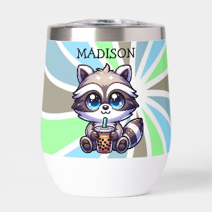 Cute Kawaii Raccoon with Bubble Tea Personalized