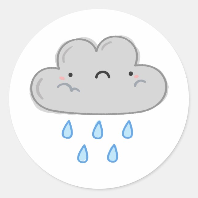 Cute Kawaii Rain Cloud Classic Round Sticker (Front)