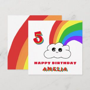 Cute Kawaii Rainbow Cloud Kids Happy Birthday Card