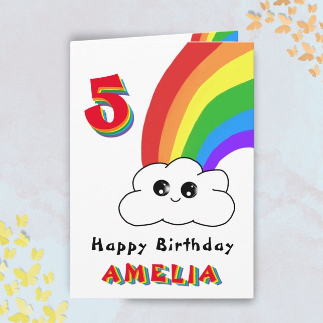 Cute Kawaii Rainbow Cloud Kids Happy Birthday Card (Creator Uploaded)