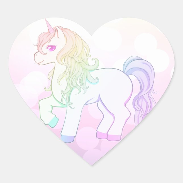 Cute kawaii rainbow coloured unicorn pony heart sticker (Front)