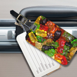 cute kawaii rainbow colourful candy bear gummy luggage tag