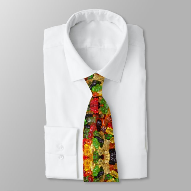 cute kawaii rainbow colourful candy bear gummy tie (Tied)