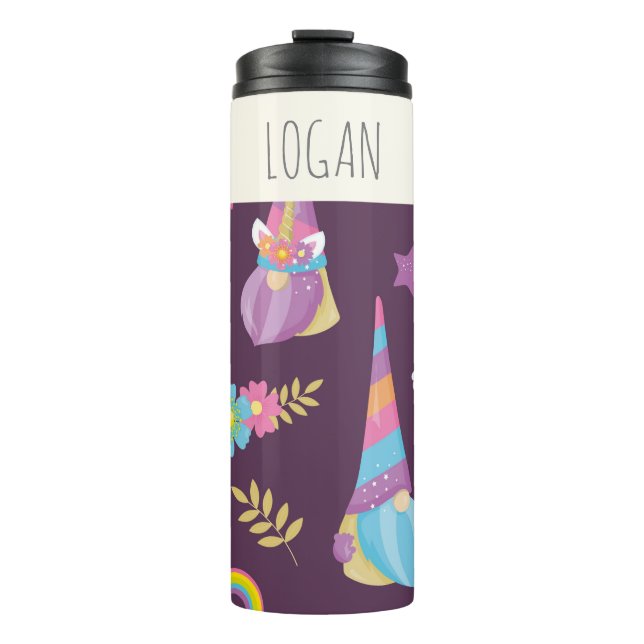 Cute Kawaii Rainbow Gnomes Pattern Personalized Thermal Tumbler (Front)