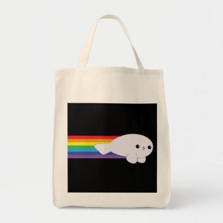 Cute Kawaii Rainbow Rocket Baby Seal Grocery Tote