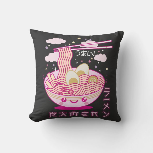 Cute Kawaii Ramen Anime Noodles Ramen Girls, Teens Throw Pillow (Front)