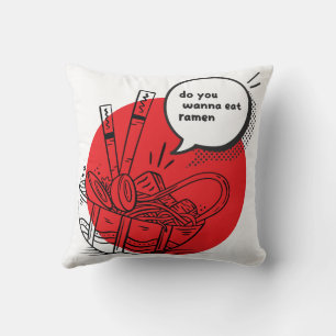 Cute Kawaii Ramen - Funny Japanese Food  Throw Pillow