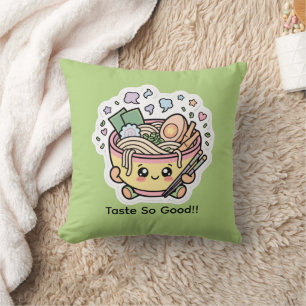 Cute Kawaii Ramen Noodle Bowl Taste So Good Throw Pillow