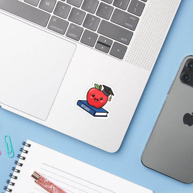 Cute Kawaii Red Apple Wearing Graduation Cap Smart (Laptop w/ iPhone)