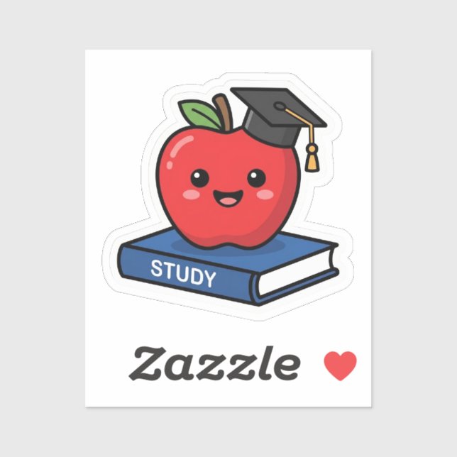 Cute Kawaii Red Apple Wearing Graduation Cap Smart (Sheet)