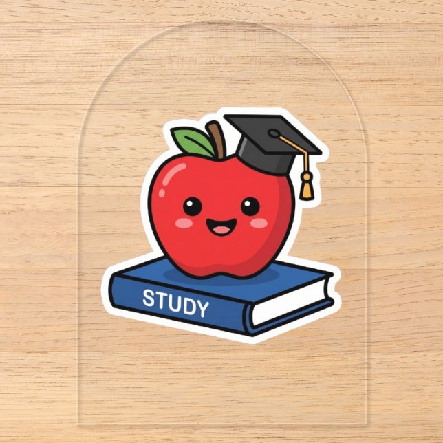 Cute Kawaii Red Apple Wearing Graduation Cap Smart Acrylic Invitations (Front)
