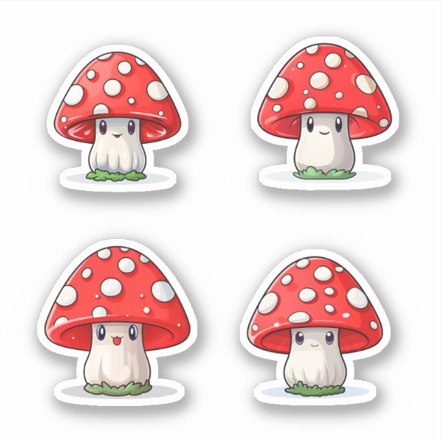 Cute Kawaii Red Cap Mushroom Sticker Pack (Front)