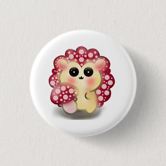 Cute Kawaii Red Mushroom Hedgehog Toadstool Art 1 Inch Round Button (Front)