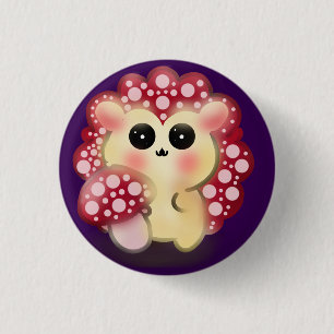 Cute Kawaii Red Mushroom Hedgehog Toadstool Art 1 Inch Round Button