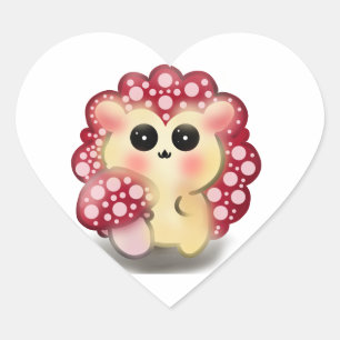 Cute Kawaii Red Mushroom Hedgehog Toadstool Art Heart Sticker
