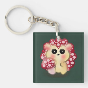 Cute Kawaii Red Mushroom Hedgehog Toadstool Art Keychain