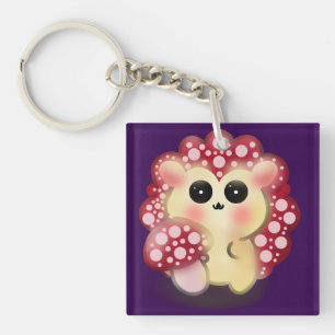 Cute Kawaii Red Mushroom Hedgehog Toadstool Art Keychain