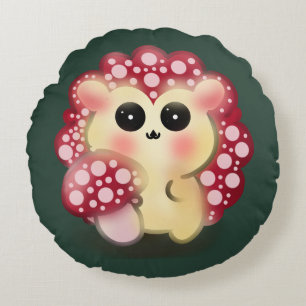 Cute Kawaii Red Mushroom Hedgehog Toadstool Art Round Pillow