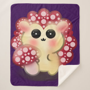Cute Kawaii Red Mushroom Hedgehog Toadstool Art Sherpa Blanket