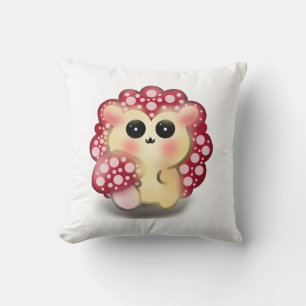 Cute Kawaii Red Mushroom Hedgehog Toadstool Art Throw Pillow