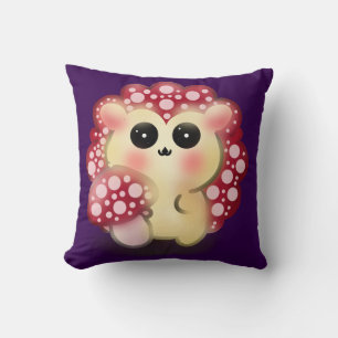 Cute Kawaii Red Mushroom Hedgehog Toadstool Art Throw Pillow