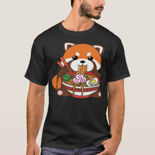 Cute Kawaii Red Panda Eating Ramen Noodles T-Shirt