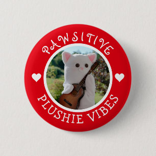 Cute Kawaii Red Pawsitive Plushie Vibes Photo 2 Inch Round Button