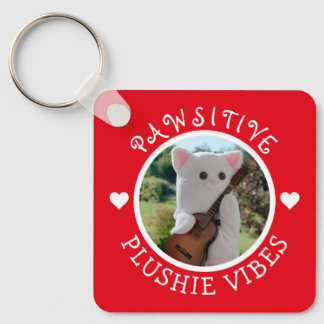 Cute Kawaii Red Pawsitive Plushie Vibes Photo Keychain