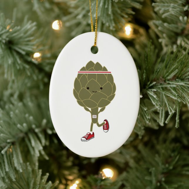 Cute Kawaii Running Artichoke Ceramic Ornament (Tree)