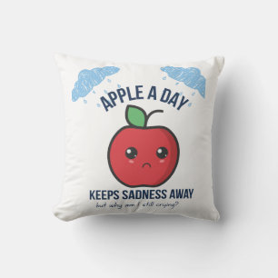 Cute Kawaii Sad Apple Coussin - Fruit drôle pour e