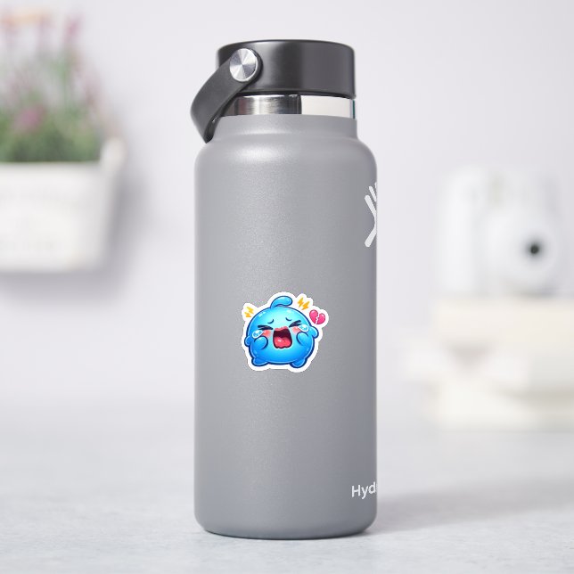 Cute Kawaii Sad Blue Slime Crying with Broken Hear (HydroFlask)