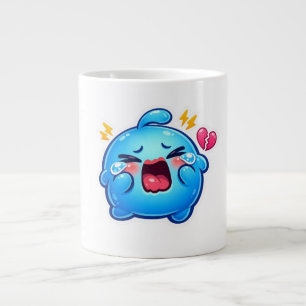 Cute Kawaii Sad Blue Slime Crying with Broken Hear Large Coffee Mug