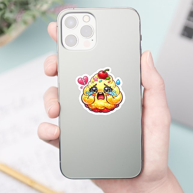 Cute Kawaii Sad Cupcake Crying with Broken Heart S (Phone)