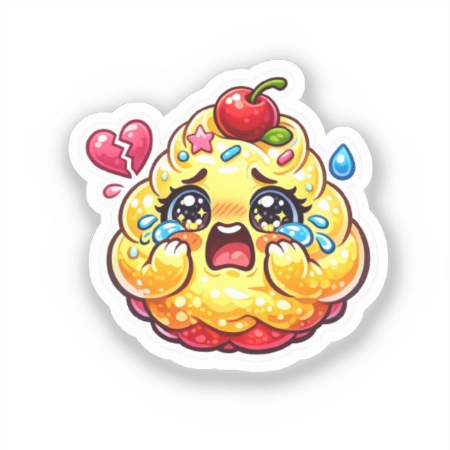 Cute Kawaii Sad Cupcake Crying with Broken Heart S (Front)