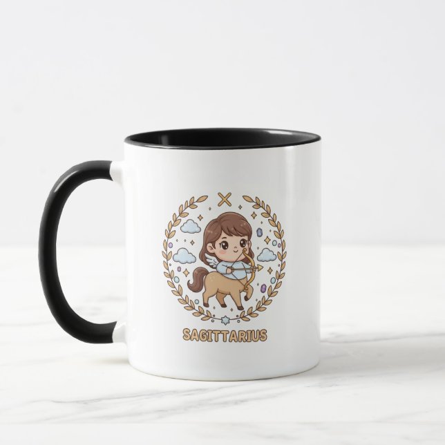 Cute Kawaii Sagittarius Zodiac Sign Mug (Left)