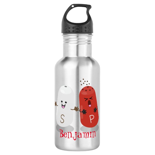 Cute kawaii salt and pepper shakers cartoon 532 ml water bottle (Front)