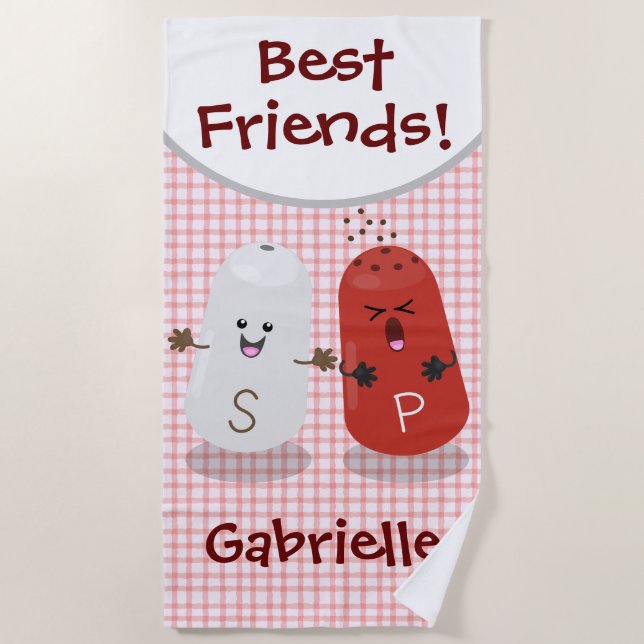 Cute kawaii salt and pepper shakers cartoon beach towel (Front)