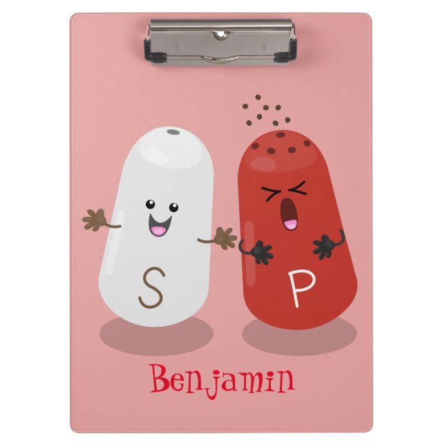 Cute kawaii salt and pepper shakers cartoon clipboard (Front)