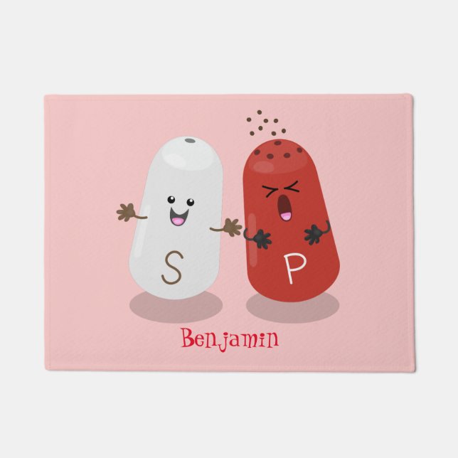 Cute kawaii salt and pepper shakers cartoon doormat (Front)