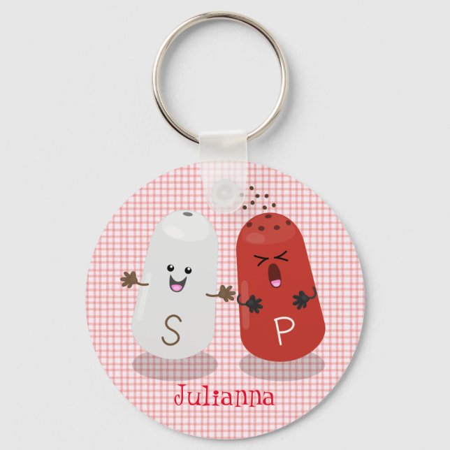 Cute kawaii salt and pepper shakers cartoon keychain (Front)