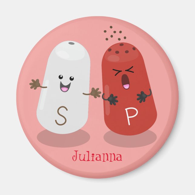 Cute kawaii salt and pepper shakers cartoon magnet (Front)