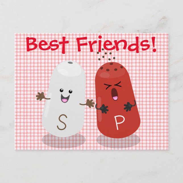 Cute kawaii salt and pepper shakers cartoon postcard (Front)
